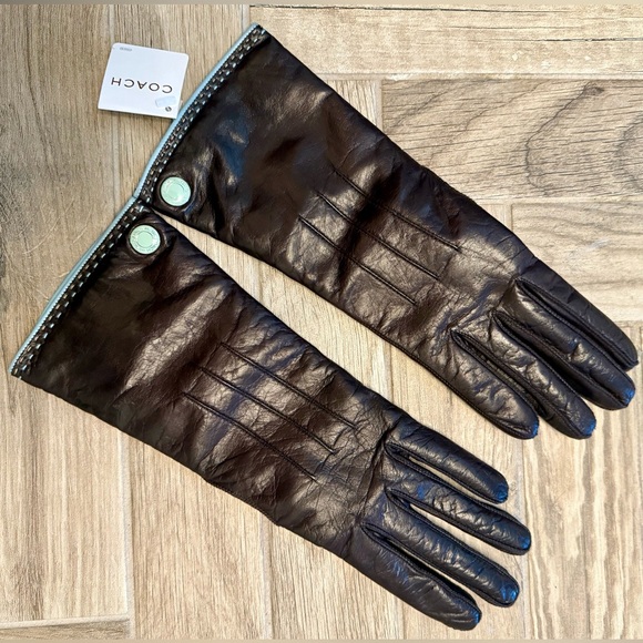 NWT - Coach Cashmere Lined Leather Gloves - Picture 1 of 9